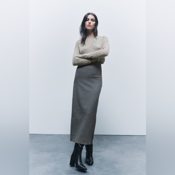 Zara Gray Midi Pencil Skirt ZW Collection - Picture 11 of 17